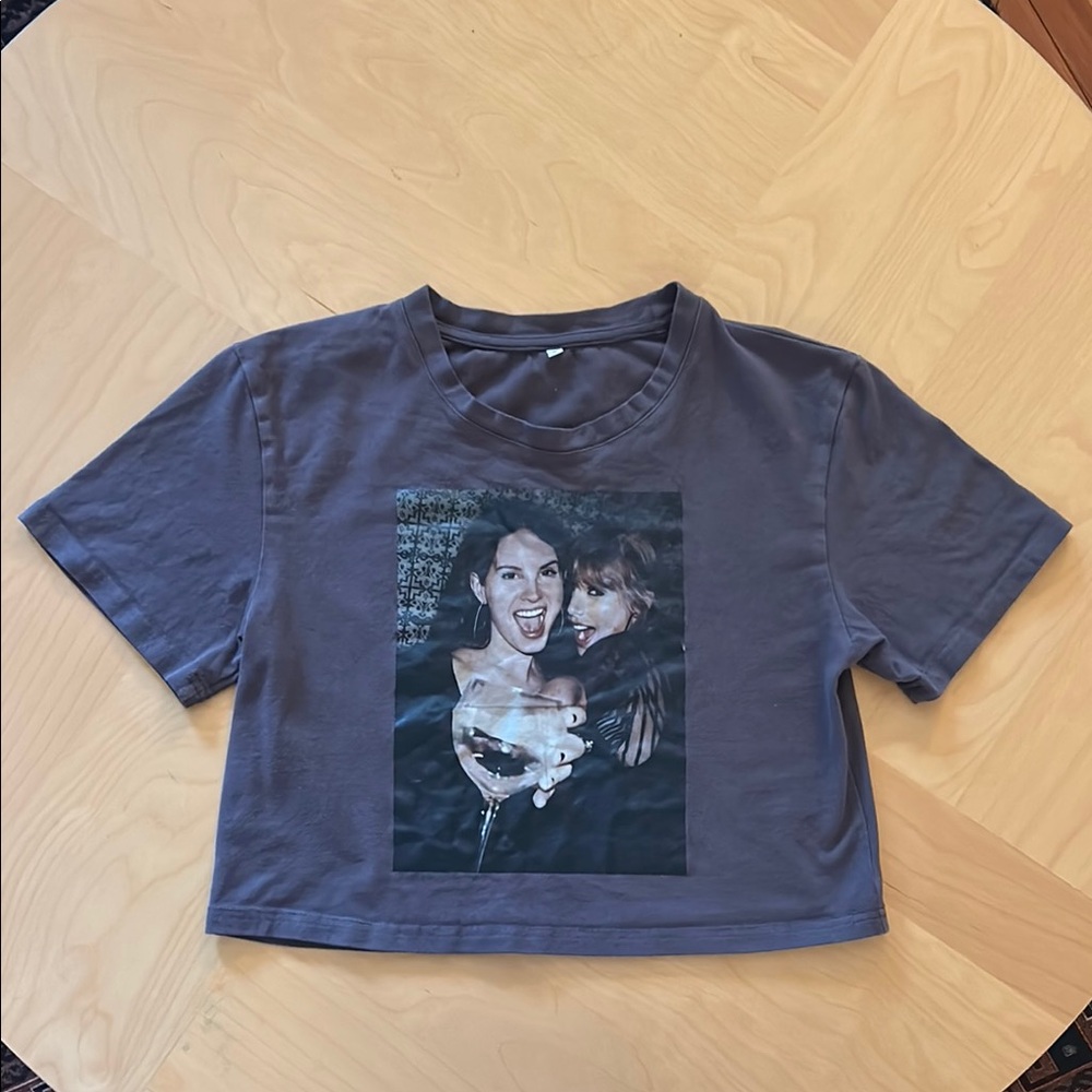 Taylor Swift/Lana del Rey  Graphic Cropped T-Shirt in Dark Gray